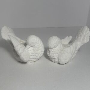 Vintage Pair A. Santini Italian White Alabaster Dove Love Bird Figurines